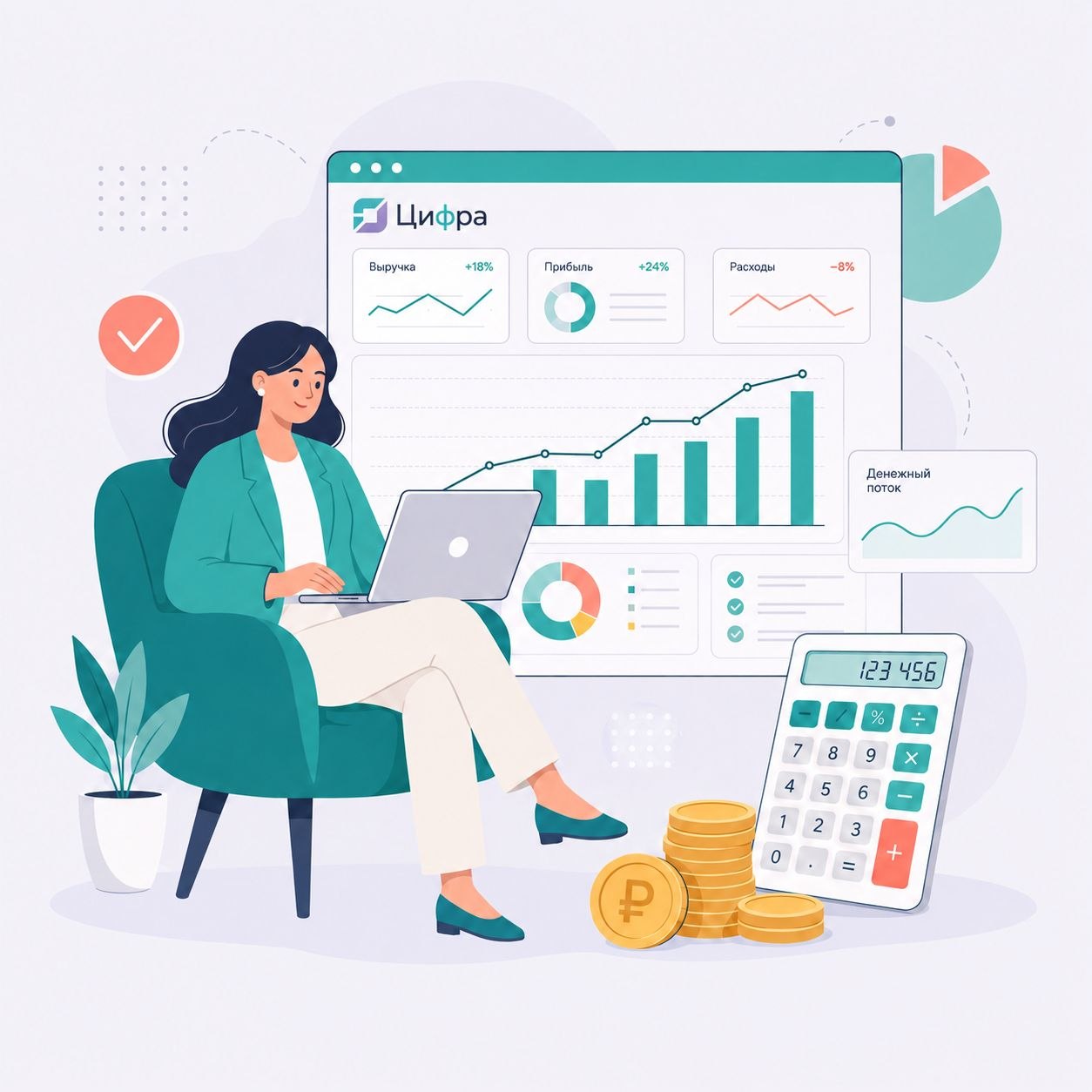 Маскот ЦИФРЫ работает с аналитикой и финансовыми показателями